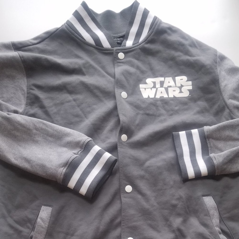 disney star wars mens  lightweight jacket preowned  button up gray and white